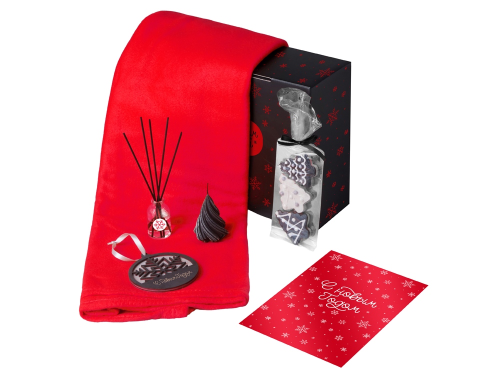 Подарочный набор с пледом, свечой и диффузором, красный-0