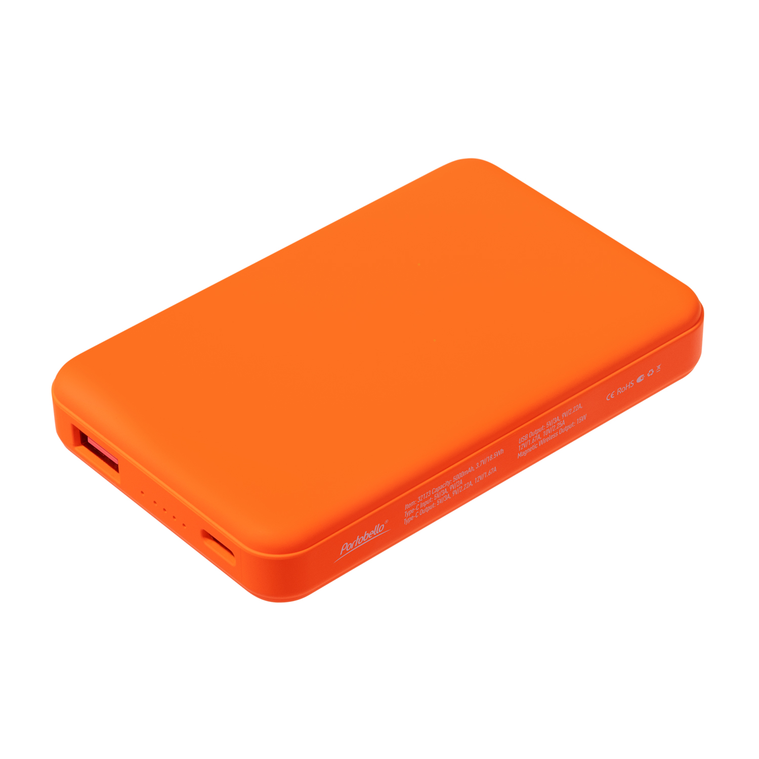 Внешний аккумулятор Largo PD 5000mAh с функцией беспроводной зарядки 15W, оранжевый-1