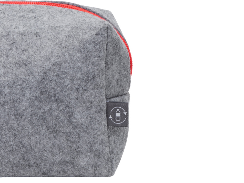 Косметичка из РПЕТ фетра с ручкой Felt, серый с красным-6