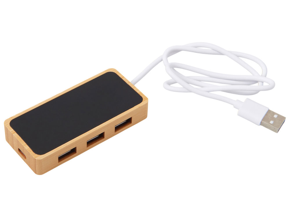 USB хаб с подсветкой лого Reedia S5, 3*USB, 1*Type C, бамбук, черный-1