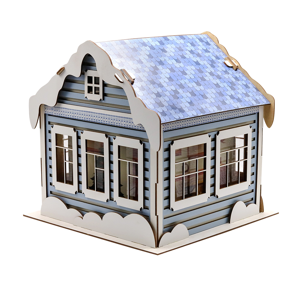 Новогодний дом - упаковка новогодняя из дерева, Голубой полуматовый-2