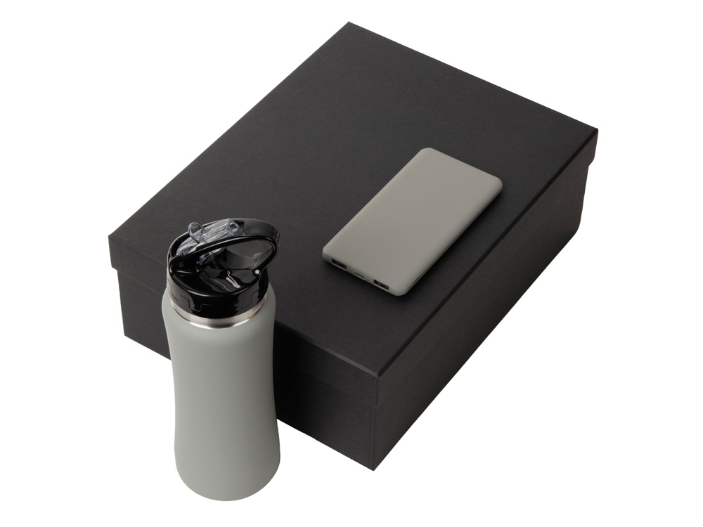 Подарочный набор с бутылкой для воды и повербанком С1, 5000 mAh, серый-1