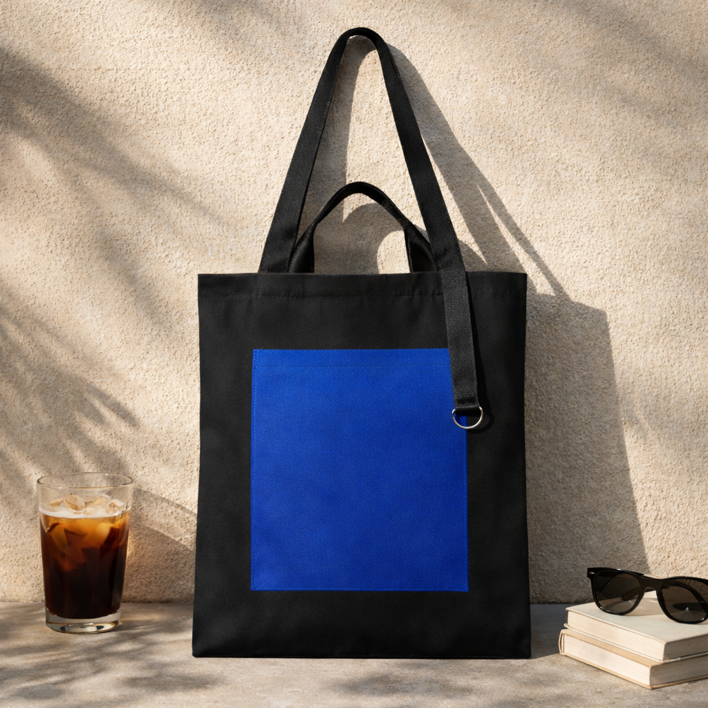 Шоппер Superbag Big Pocket, с карманом на молнии (черный с синим)-6