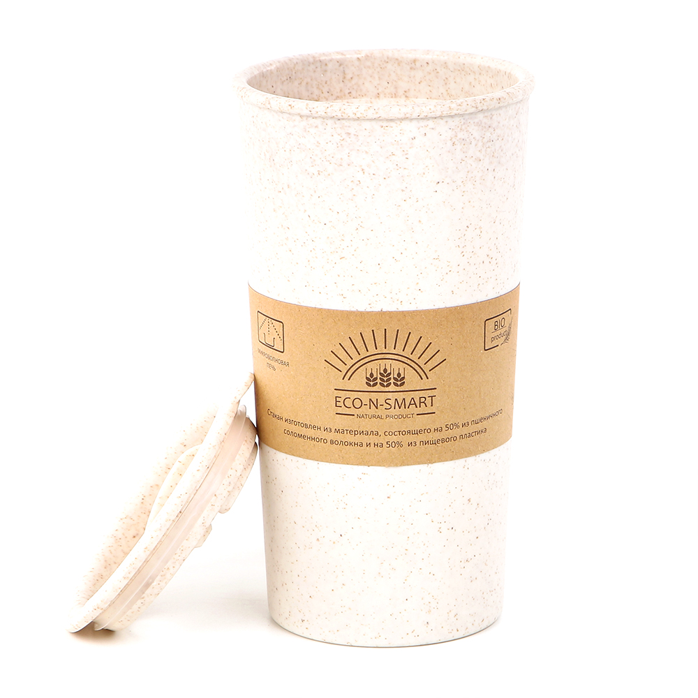 Термостакан с двойной стенкой Flathat из пшеничного волокна, Бежевый-1