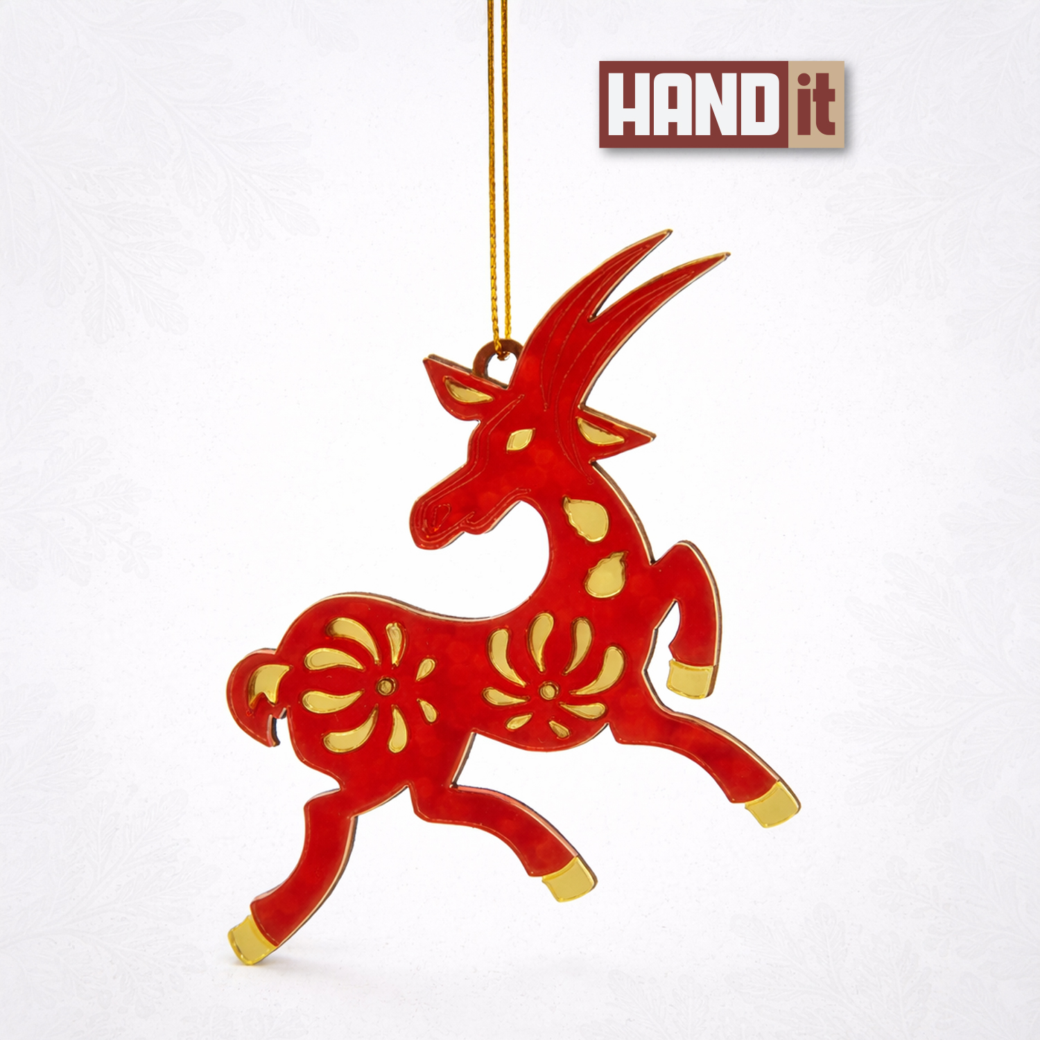Ёлочная игрушка Коза (красный с золотом)-0