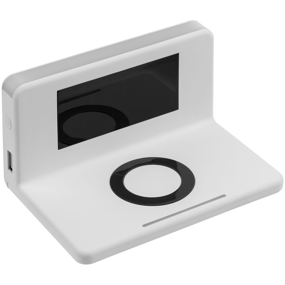 Часы настольные с беспроводным зарядным устройством Pitstop, белые-3