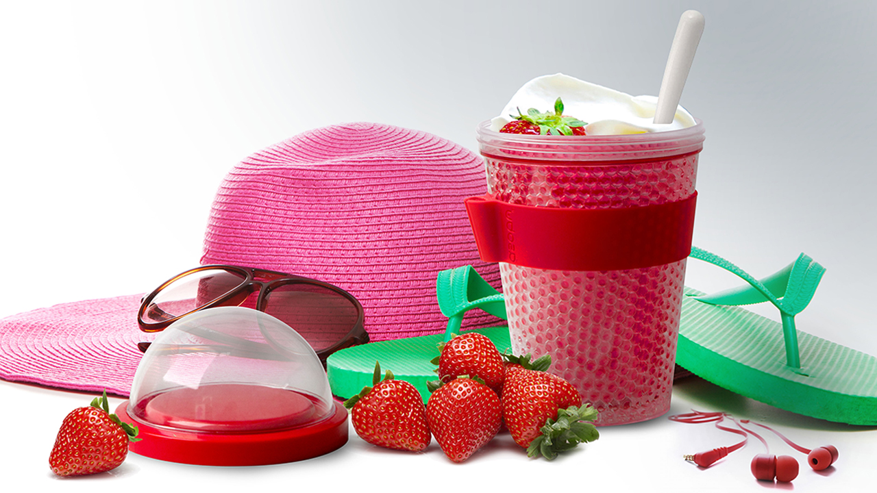 Контейнер для перекусов с гелем-хладагентом и отделением для топпинга, 386 мл, красный-3