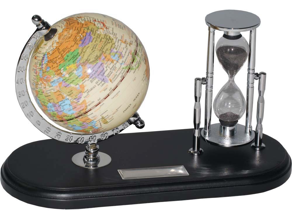 Набор с глобусом на черной подставке Время и мы, серебристый/черный-0