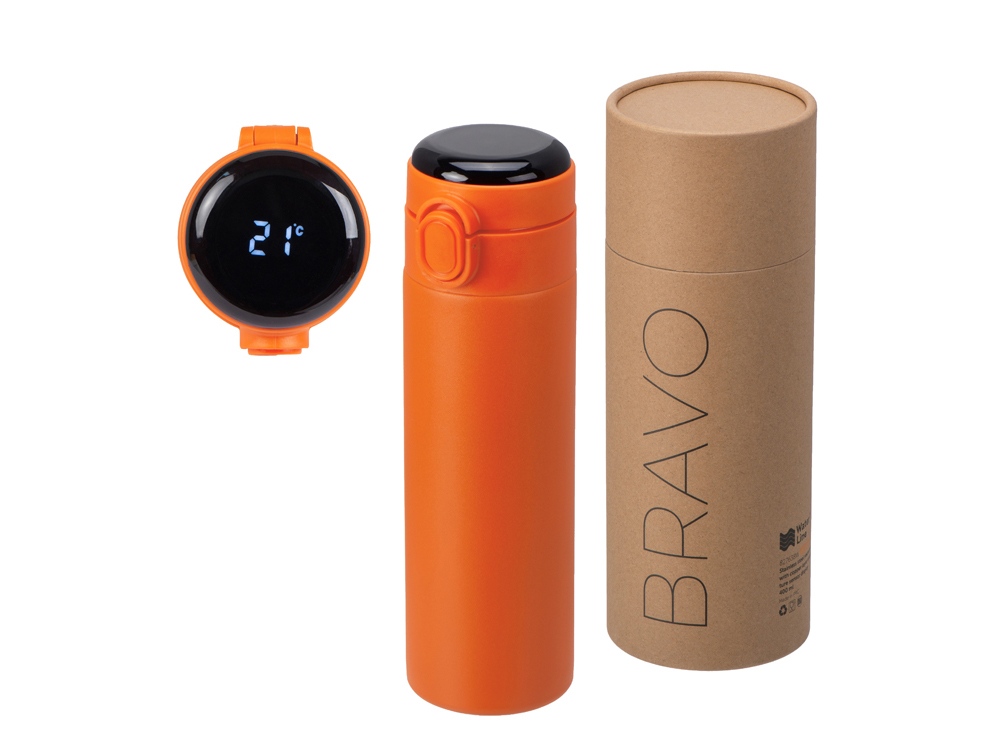 Вакуумная термокружка Waterline с медной изоляцией Bravo, 400 мл, тубус, оранжевый-0