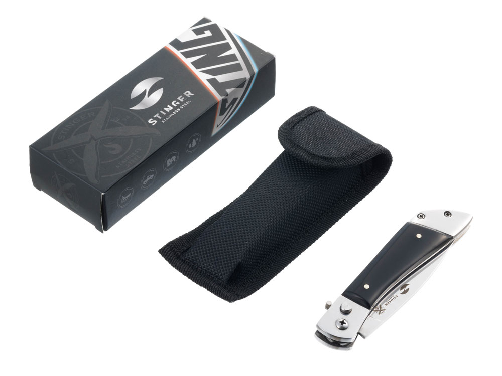 Нож складной Stinger, 90 мм (серебристый), материал рукояти: сталь, смола (чёрный)-4
