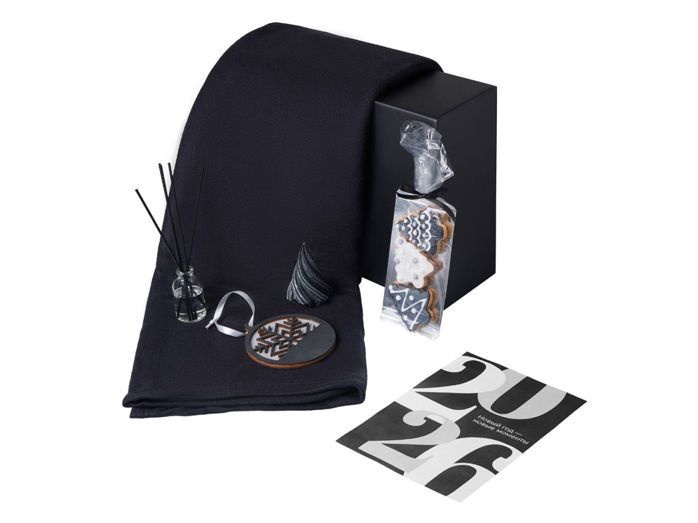 Подарочный набор с пледом, свечой и диффузором, черный-1