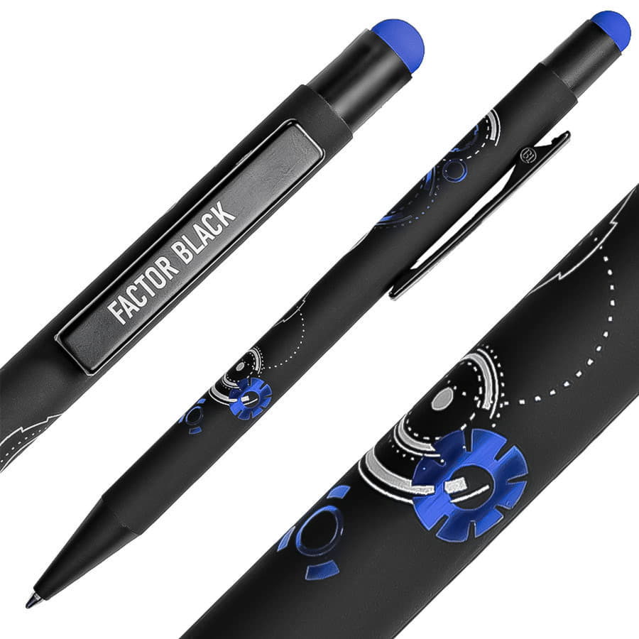 Ручка шариковая FACTOR BLACK со стилусом, черный, синий-1