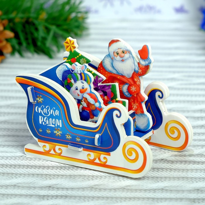 Конструктор фигурки&amp;quot;Сани Деда мороза&amp;quot; 3Д   3564572, Голубой/Белый-1