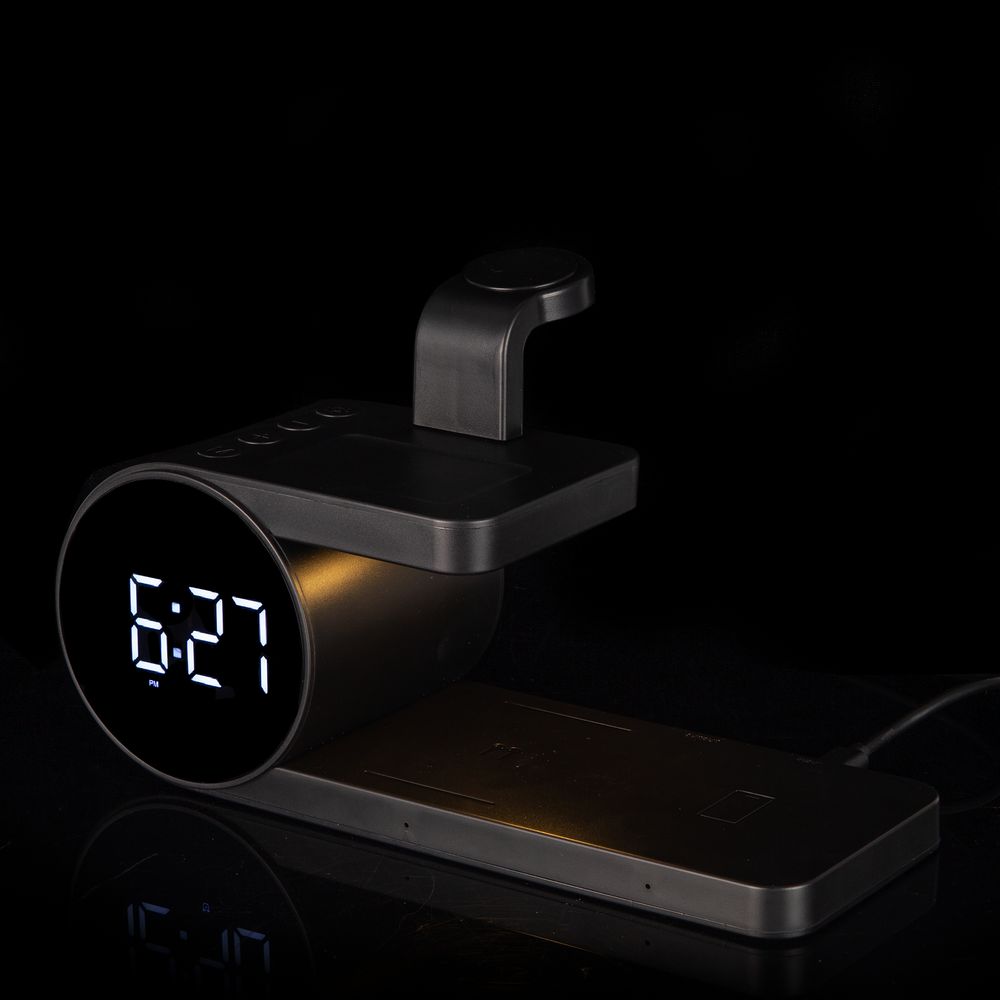 Станция беспроводной зарядки с часами fullStack, черная-4