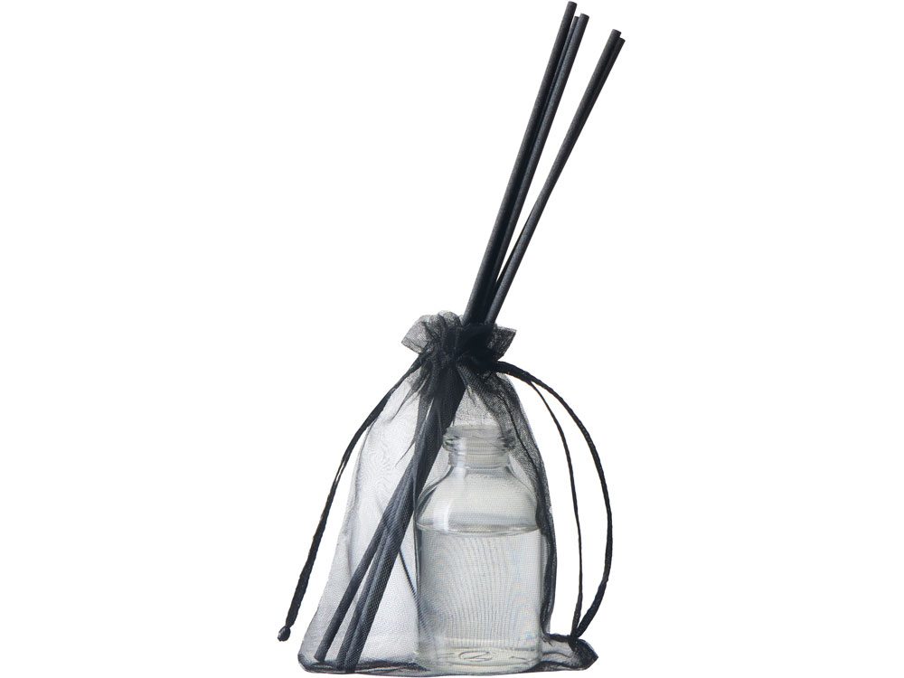 Диффузор с ароматом Еловые шишки и хвоя, 30мл, стекло, пробка, палочки 5 шт., мешочек из органзы черный-2