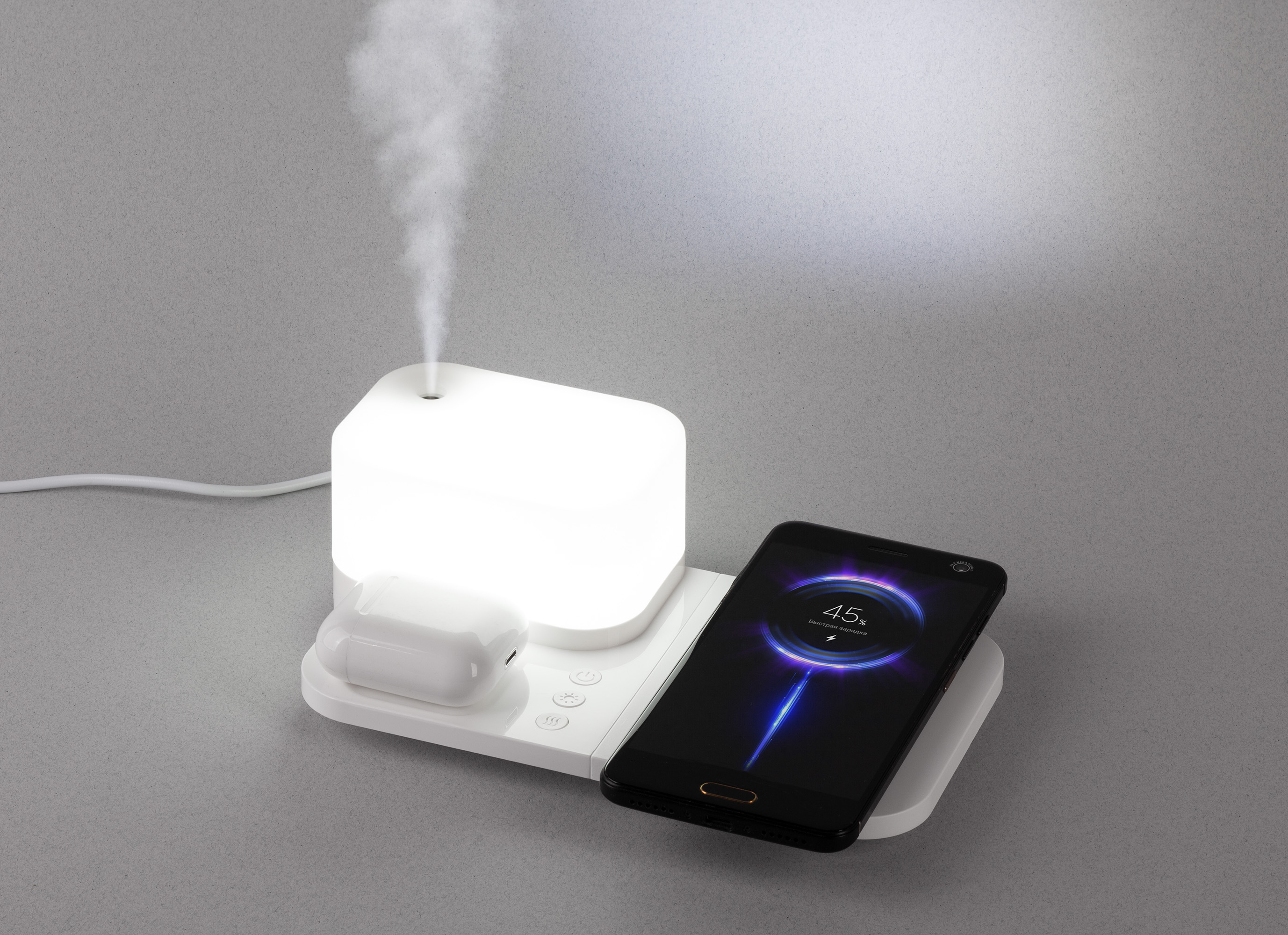 Настольная беспроводная (15W) зарядная станция  "Smart Base" с увлажнителем и лампой-6