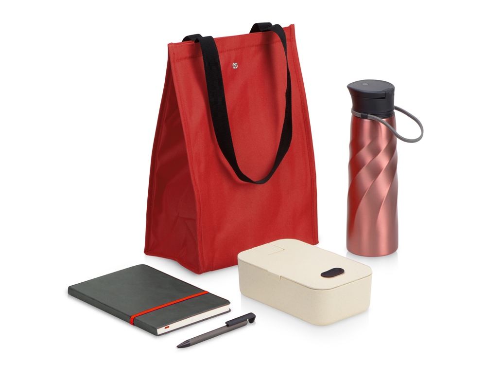 Подарочный набор с блокнотом, ручкой, ланчбоксом и бутылкой для воды Breaktime,красный-0