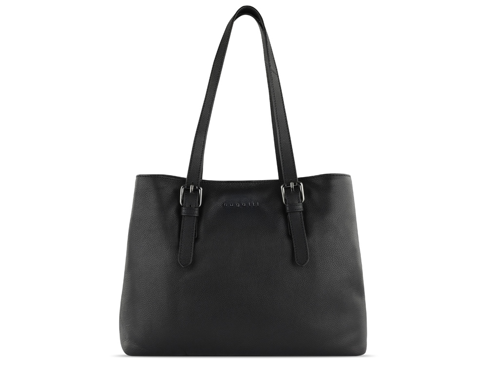 Сумка женская BUGATTI Bella, чёрная, воловья кожа/полиэстер, 33х14х25 см-1