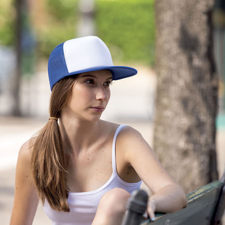 Бейсболка SNAP 90S, 5 клиньев, пластиковая застежка, белый, ярко-синий-1