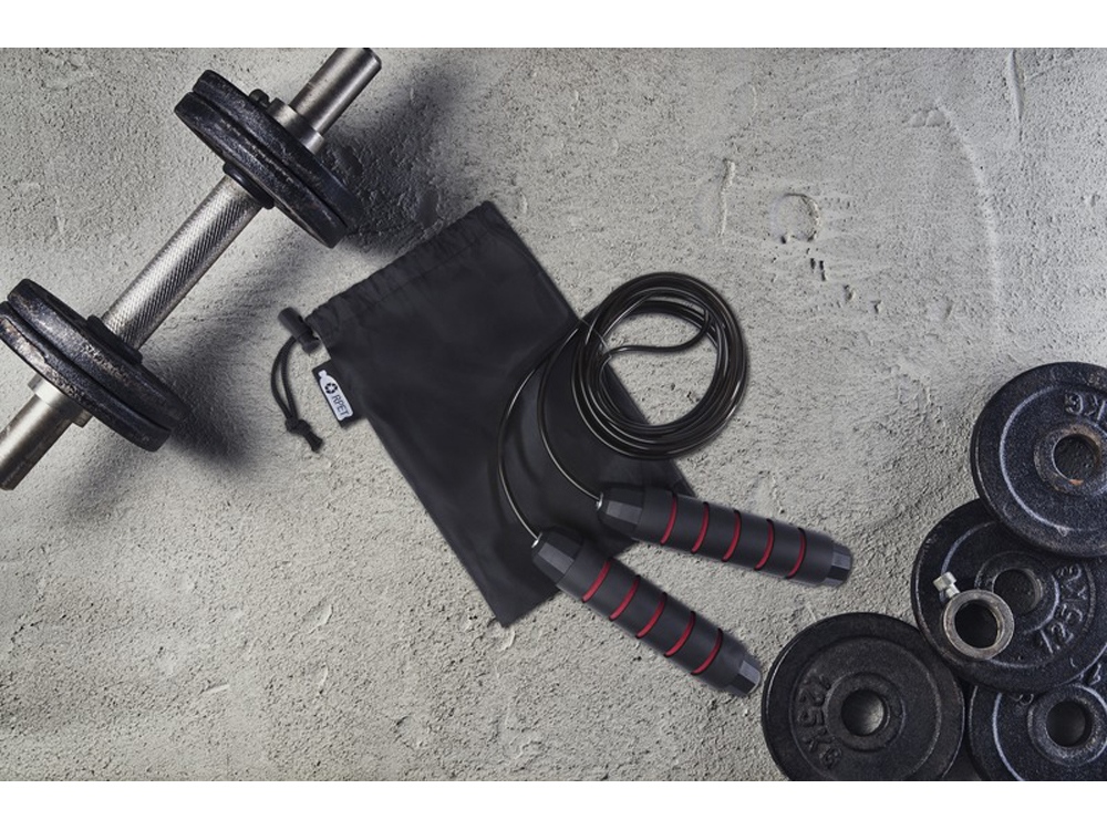 Austin, скакалка с мягкими ручками в чехле из переработанного PET-материала, красный-5