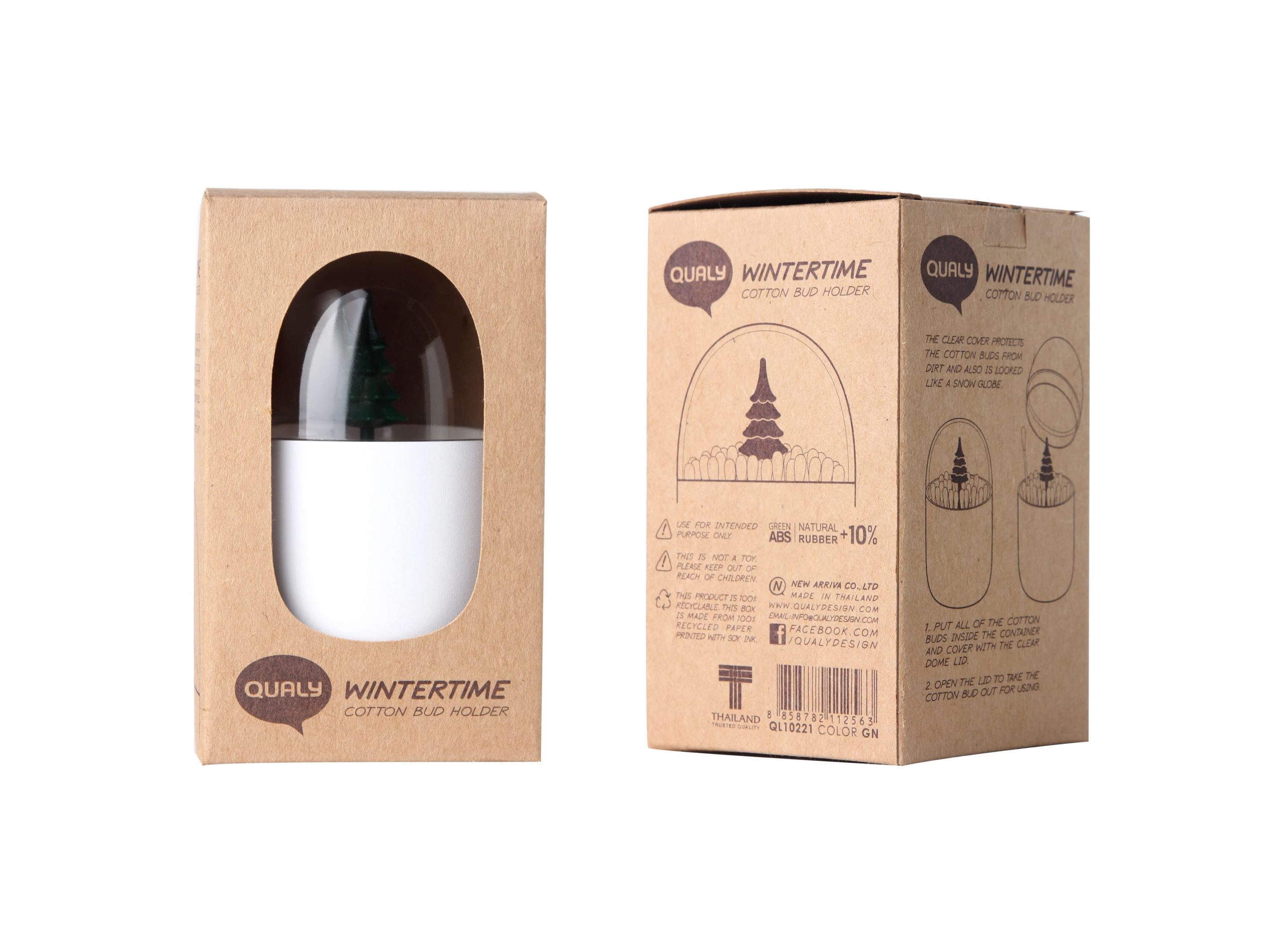 Контейнер для ватных палочек Winter Time, Белый/зелёный-1
