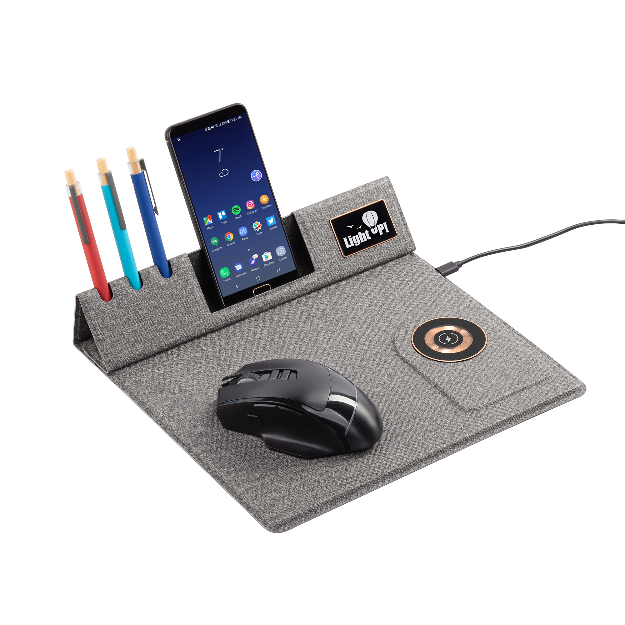 Настольная складная подставка "Cool Mat" с беспроводным (15W) ЗУ, сенсорной подсветкой логотипа, функцией MagSafe и ковриком для мыши-2