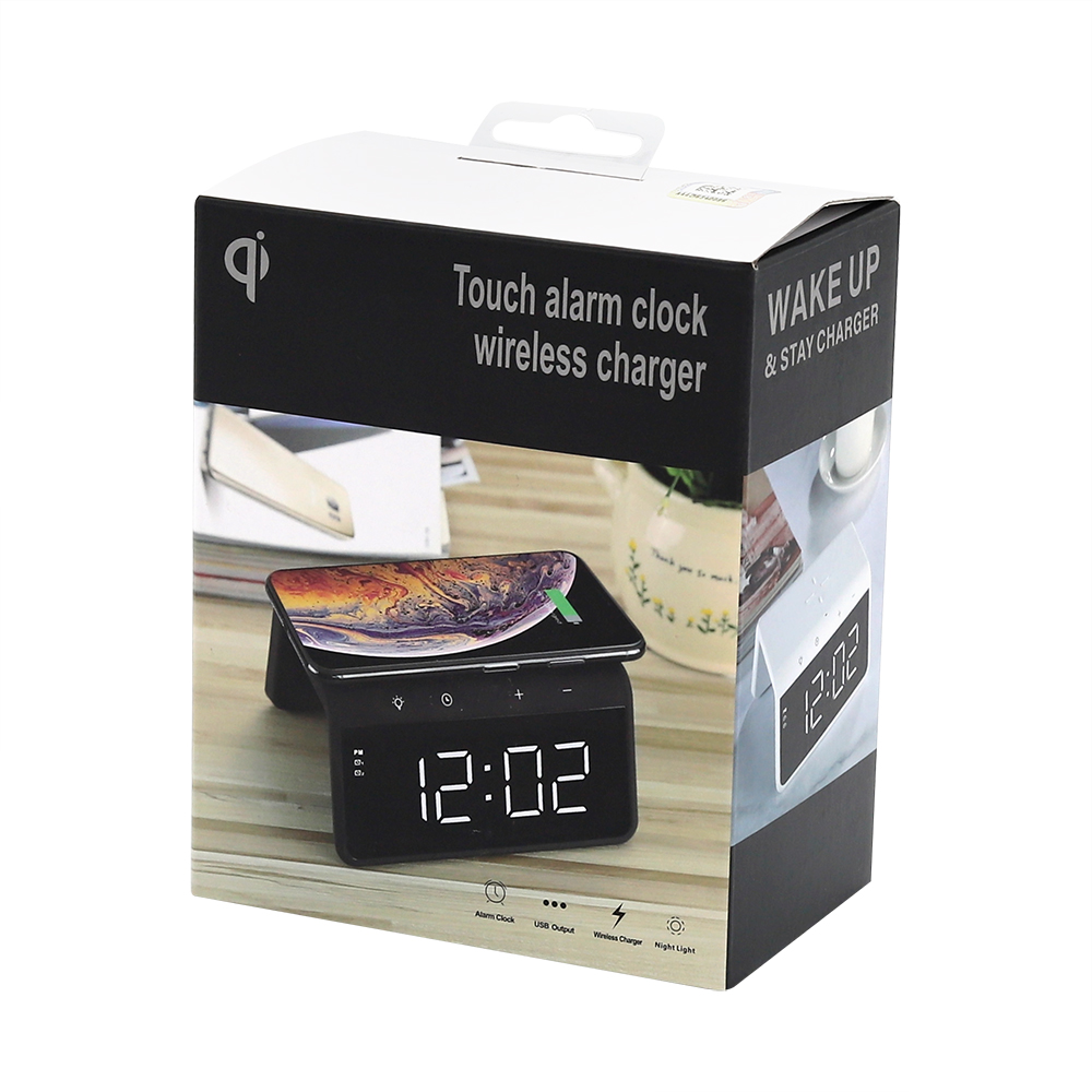 Часы настольные Bridge с функцией беспроводной зарядки, Черный-4