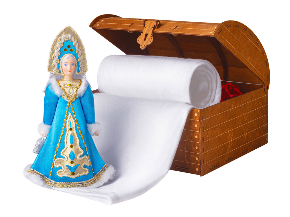 Подарочный набор: кукла фарфоровая, плед флисовый, синий/белый-0