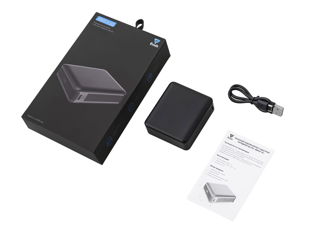 Внешний аккумулятор Brick 10 с быстрой зарядкой QC/PD, 10000 мАч, черный-7