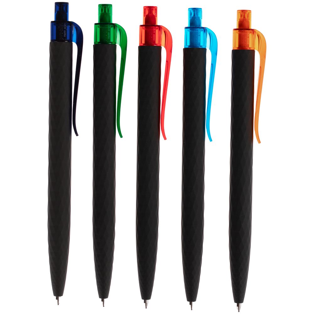 Ручка шариковая Prodir QS01 PRT-T Soft Touch, черная с голубым-3