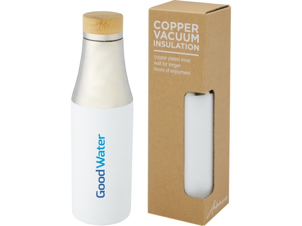 Hulan Бутылка объемом 540 мл с вакуумной изоляцией из меди и бамбуковой крышкой, белый-5