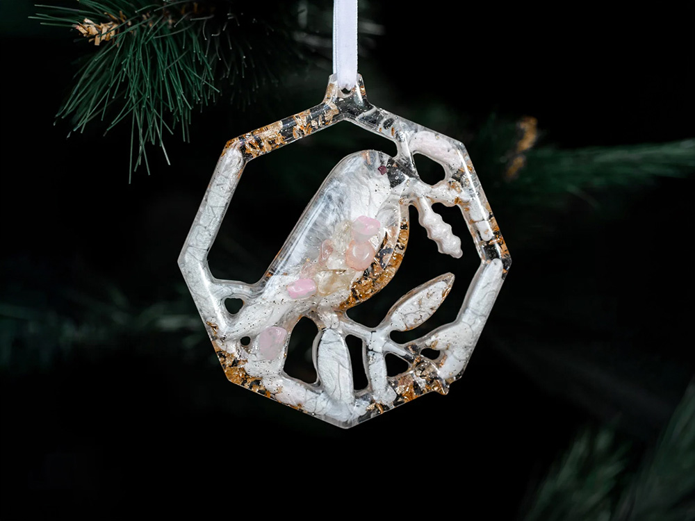 Елочные игрушки ( Снегирь+ Олень+ Ель) Розовый кварц-7