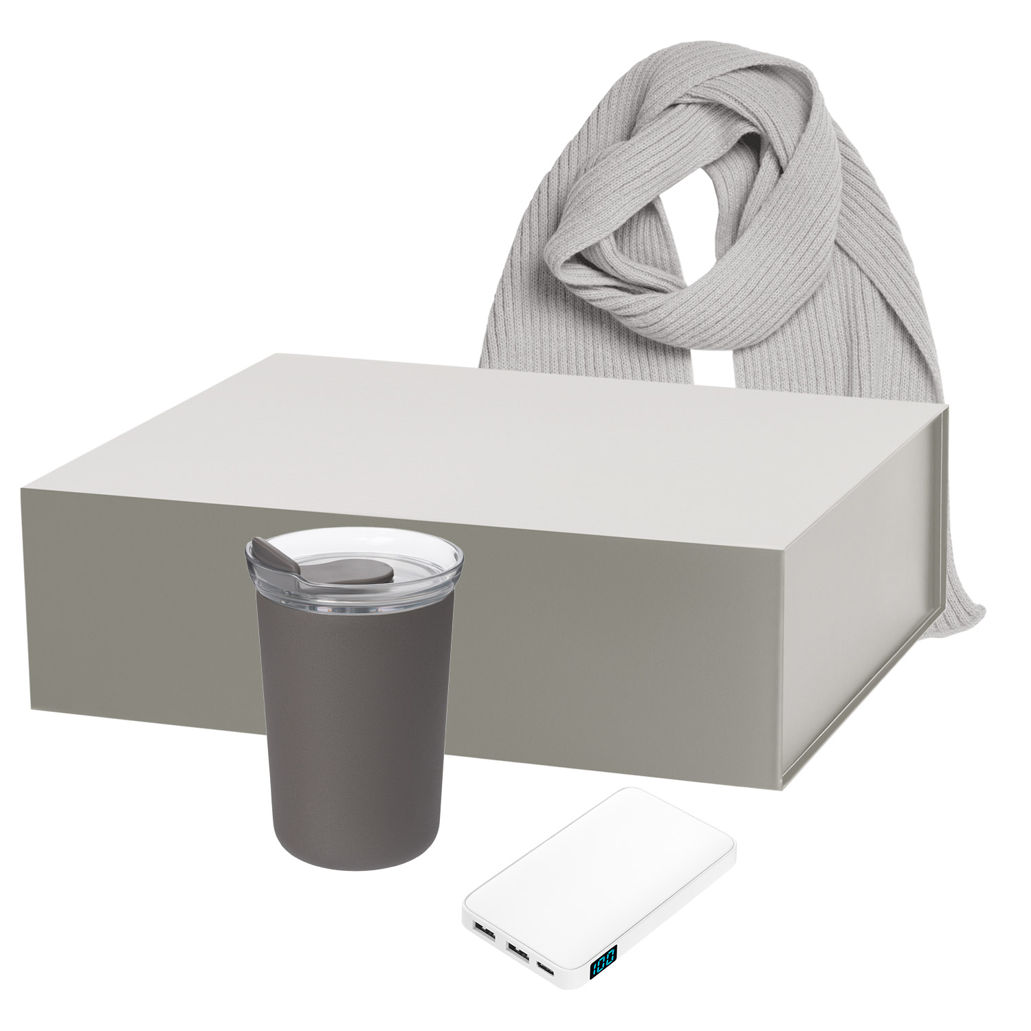 Подарочный набор Страда (Strada), Анкор (Ancor), Форгес (Forges), серый (термокружка, аккумулятор, шарф)-0