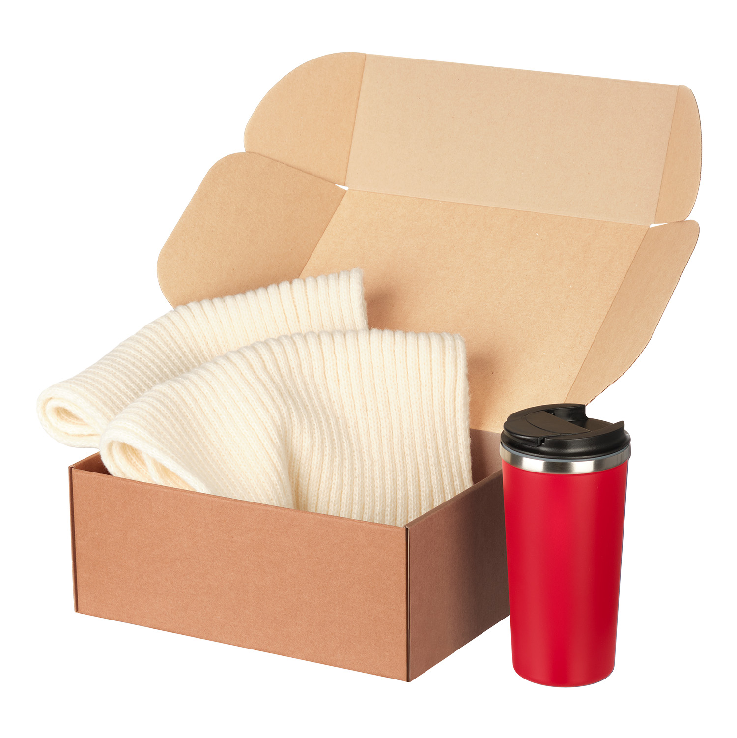 Подарочный набор Forges, бежевый/красный (шарф, термокружка)-0