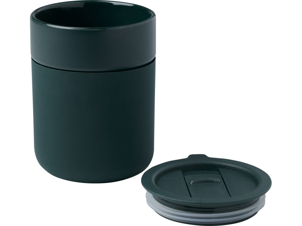 Java керамическая кружка емкостью 330 мл с силиконовой оберткой и пластиковой крышкой - Зеленый-2