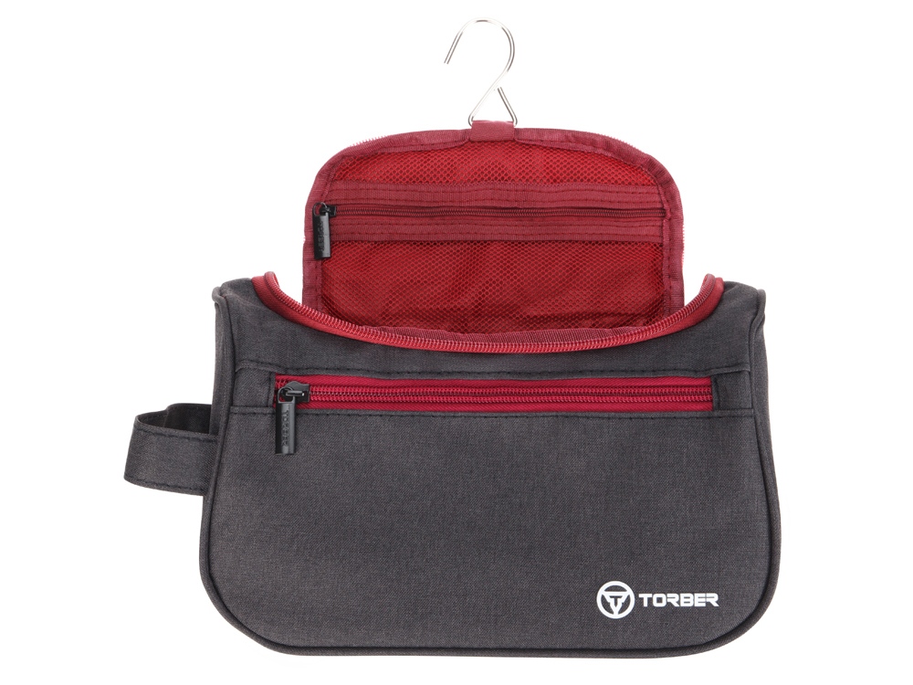 Несессер TORBER, дорожный, чёрный/бордовый, полиэстер 300D, 24 х 16 х 9 см-4
