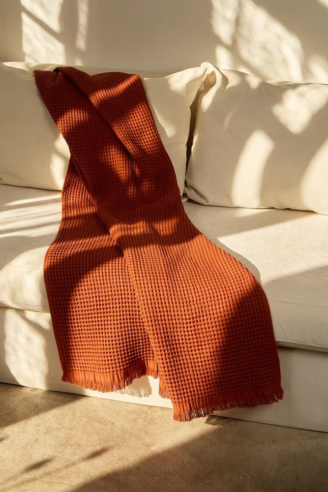 Плед вафельный Elenglect, оранжевый-3