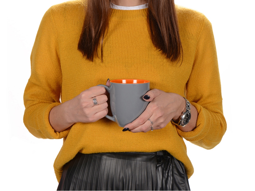 Кружка керамическая Gracy 450мл, серый/оранжевый-1