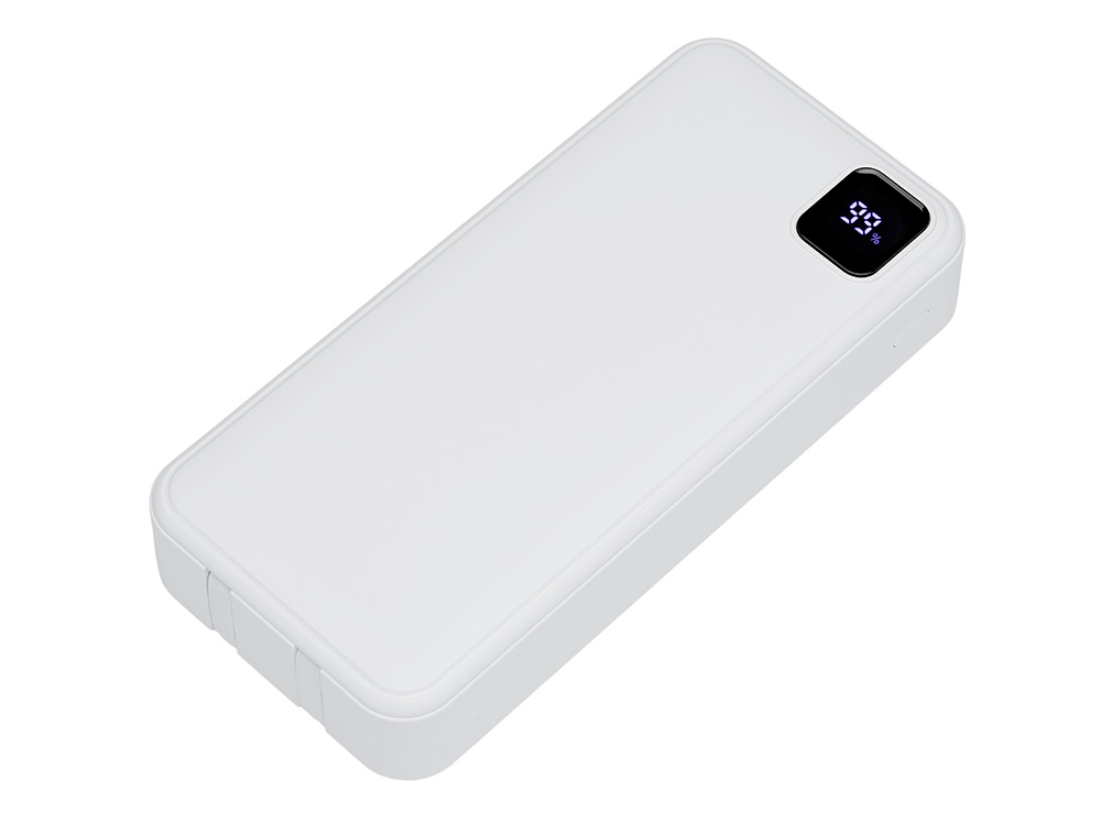 Внешний аккумулятор со встроенными кабелями Фрэйм Про, быстрая зарядка, 20000мач, белый-0