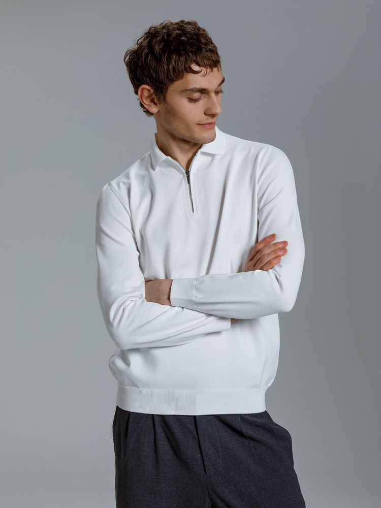 Рубашка поло мужская с длинным рукавом Terrazzo, белая-3