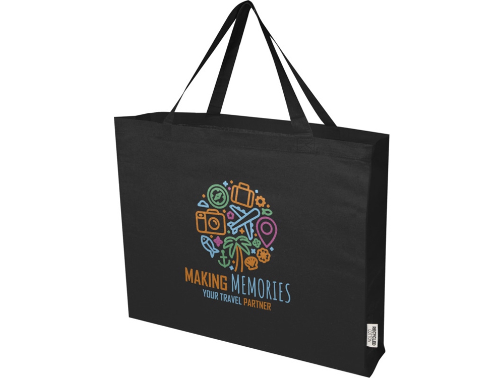 Odessa большая эко-сумка из переработанного хлопка, сертифицированного согласно GRS, плотностью 220 г/м² - сплошной черный-5