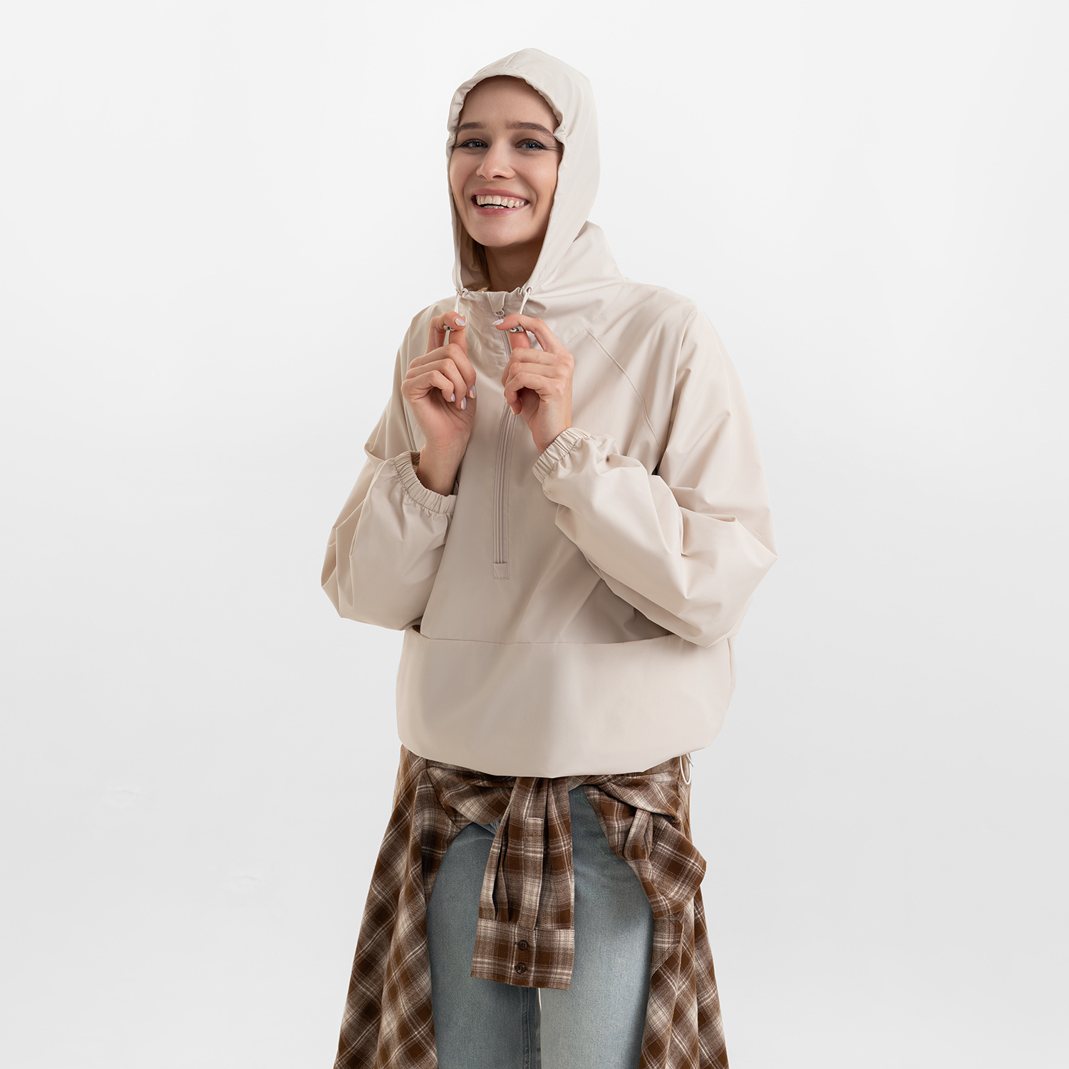 Ветровка (анорак) оверсайз унисекс RISSMAN, бежевая-2