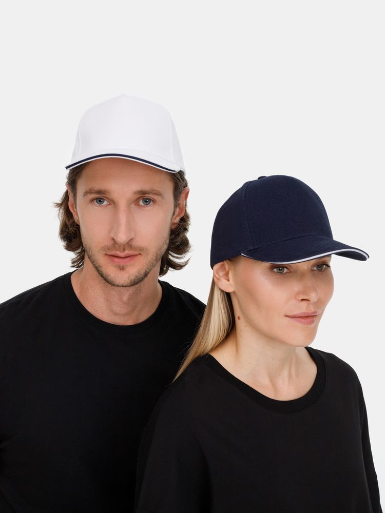 Бейсболка Classic 2.0, темно-синяя с белым кантом-4