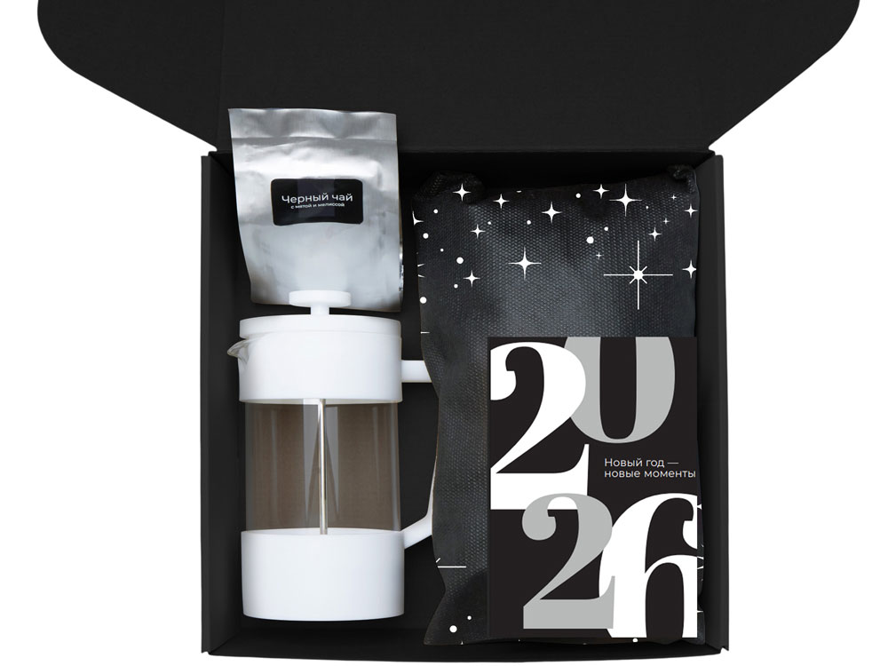 Подарочный набор c френчпрессом, кружками и чаем, белый-2