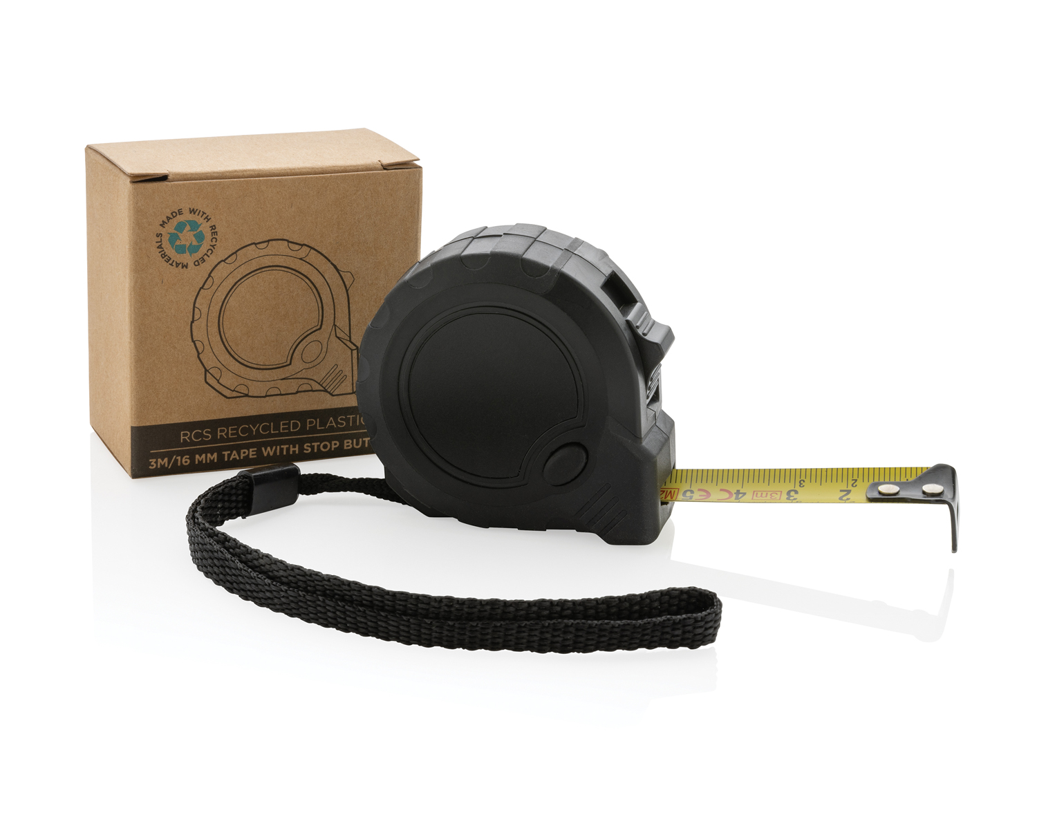 Рулетка из переработанного пластика RCS с кнопкой блокировки, 3м/16 мм-1