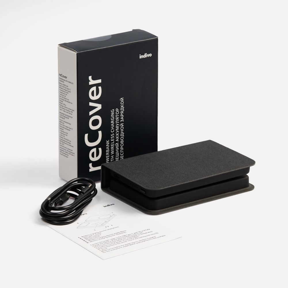 Внешний аккумулятор с беспроводной зарядкой reCover 8000 мАч, черный-3