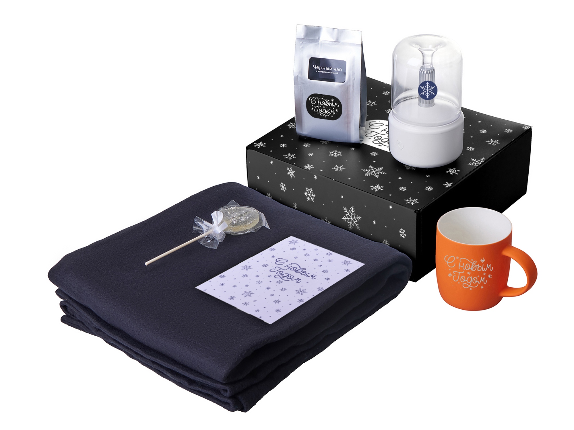 Подарочный набор с пледом, увлажнителем и кружкой, оранжевый-0
