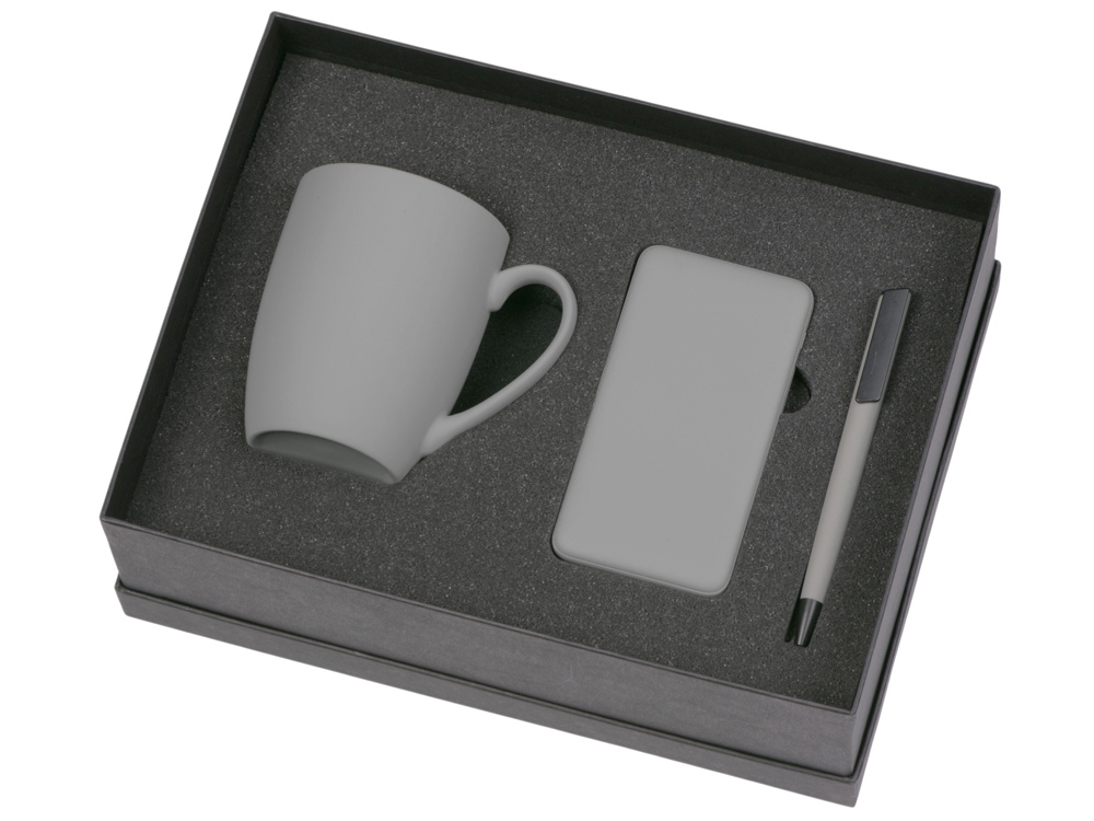 Подарочный набор c кружкой, пластиковой ручкой и повербанком С1, 5000 mAh, серый-1