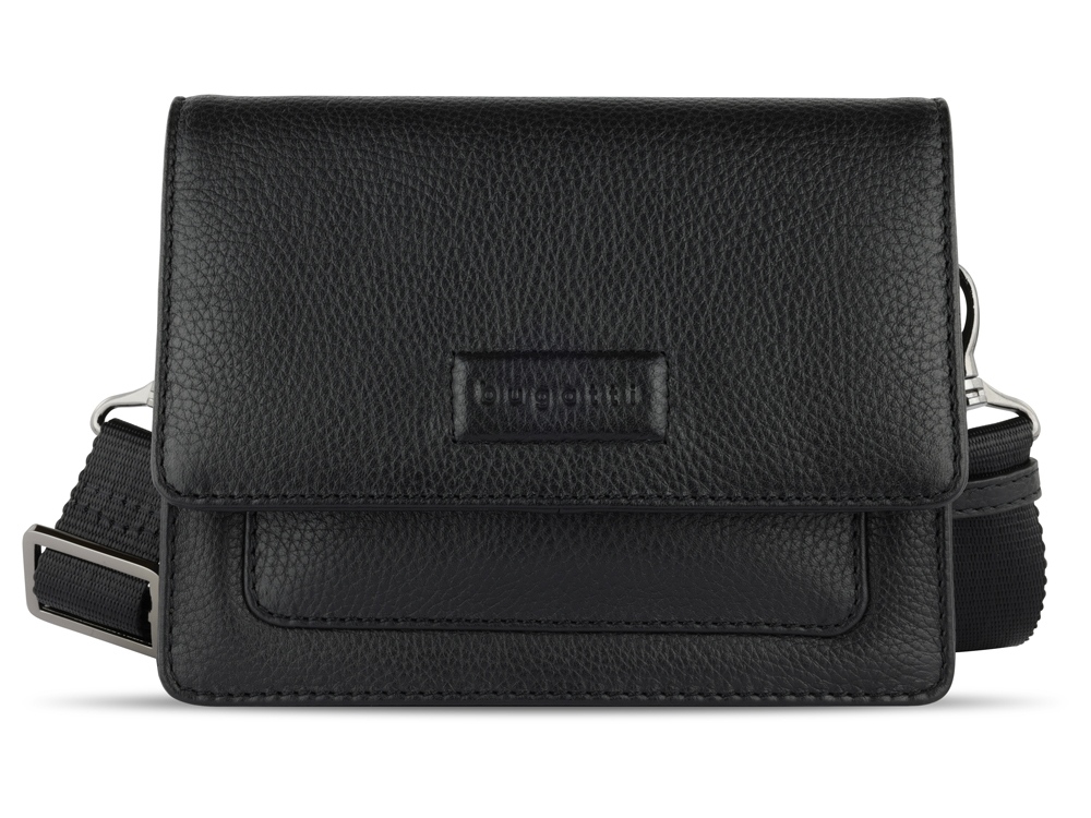 Сумка через плечо женская BUGATTI Elsa, чёрная, воловья кожа/полиэстер, 18,5х8,5х14,5 см-1