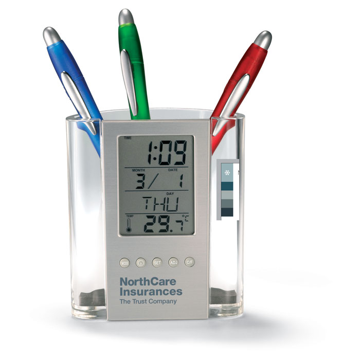 Часы с подставкой для ручки, прозрачный-5